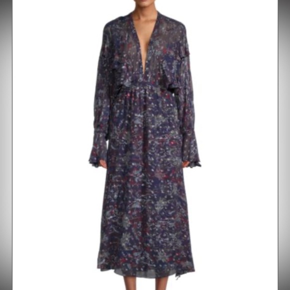 IRO SILK  Metalic Skage Ruffle-Trim Midi Dress Sz M - Picture 10 of 10